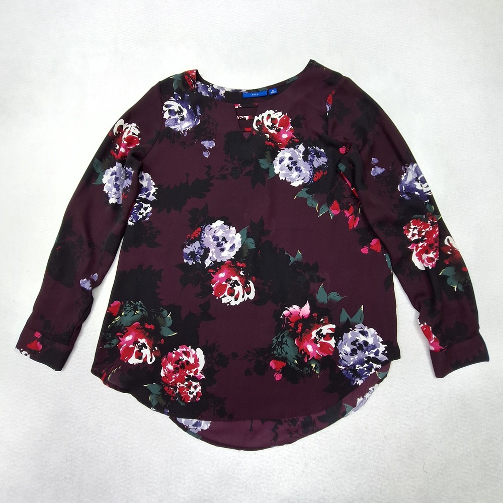 Apt 9 Blouse Womens Medium Purple Floral Keyhole Neck Long Sleeve‎ Tunic Top